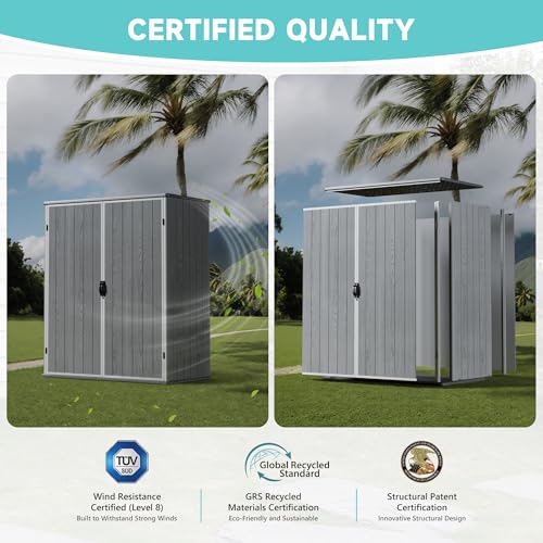Image of Greesum 5x3FT Plastic Outdoor Storage Shed with Floor, Light Gray | All-Weather Resin Sheds with Lockable Doors, Easy Assembly Tool Shed for Yard, Patio, Garden (4.7x2.5FT)
