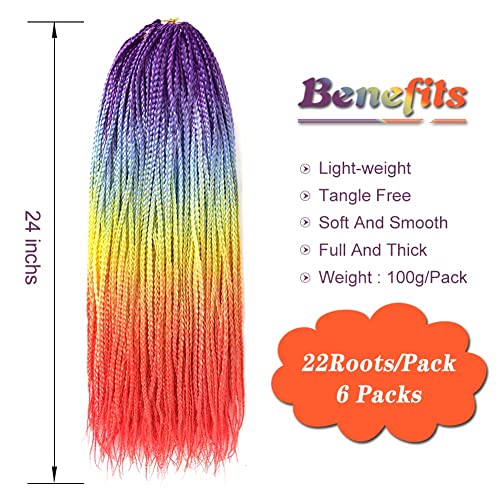 Gottin Hair Box Braids Crochet Hair 6 Packs 24 Inch Rainbow Ombre Crochet Box Braids Braided 22 Strands Over 60 Colors Gorgeous Crochet Braids Hair Extensions For Black Women (24 Inch, Purple/Blue/Yellow/Orange) #TOP2