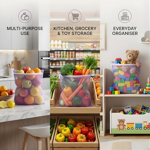 Image of Reusable Vegetable Fridge Bags Of 3 Colors, Lightweight, Washable, Storage For Fruits, Vegetables, Toys, Groceries, Kitchen And Home Organizer (15)