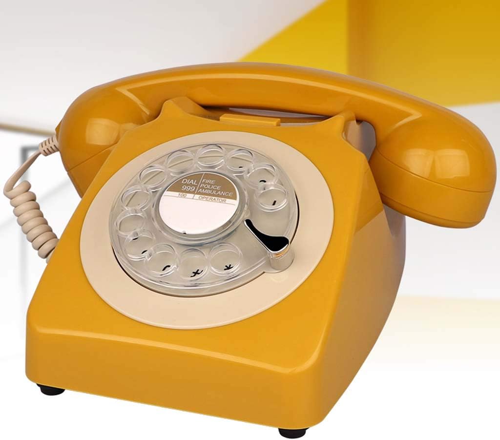 Qdid Designer Retro Phone/Rotary Dial Telephone/Retro Style Phone/Vintage Telephone/Classic Desk Phone with Rotary Dialler (Color : Yellow)
