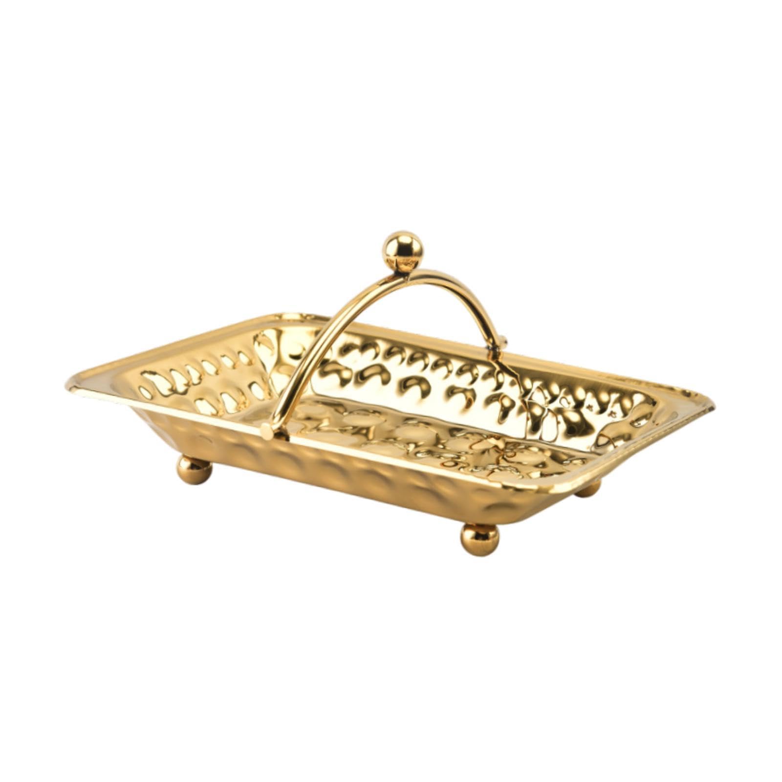 Bandeja de metal para tocador, bandeja de servir de acero inoxidable, fácil de limpiar, bandeja de almacenamiento para toallas de invitados, servilletero para baño de maquillaje (dorado)