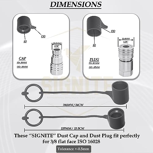 Image of 3 /8 Skid Steer Bobcat Hydraulic Cap Flat Face Air Coupler Cover Male Female Dust Caps and Plug,Fits ISO 16028 Hydraulic Quick Disconnects with Retention Ring Keeps Cap Attached to Hose (BLACK)2 Set