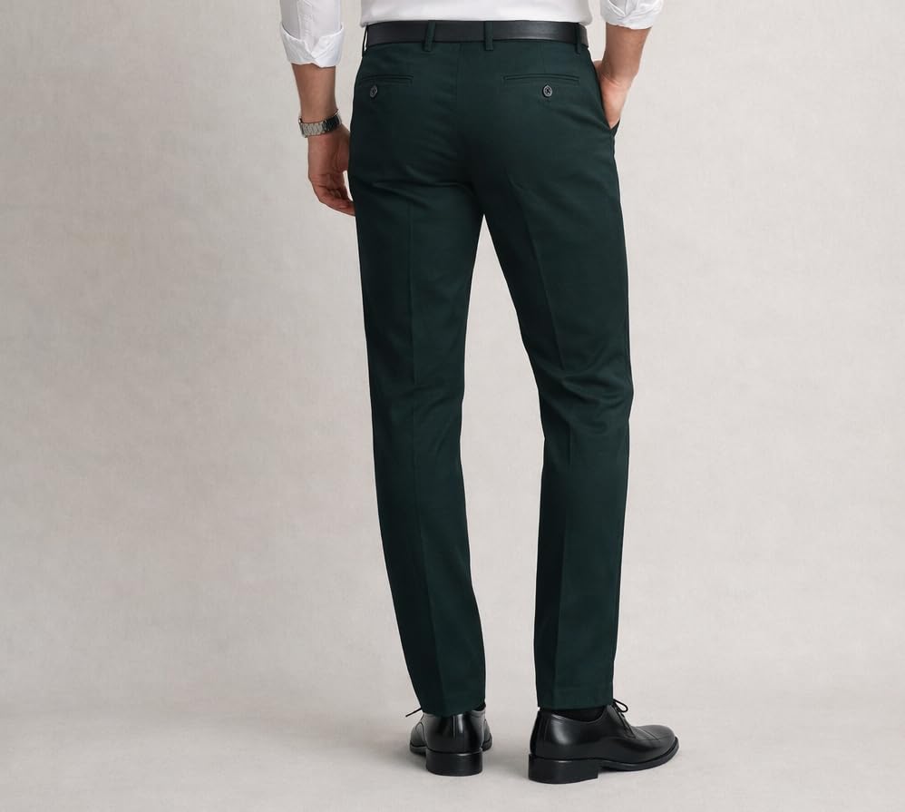 Image of DENRO Men's Slim Fit Cotton Stretch Trousers | Smart Casual & Workwear Pants for Office Use | 98% Cotton 2% Spandex Fabric | Mid-Rise Tailored Fit | Sizes 28-38