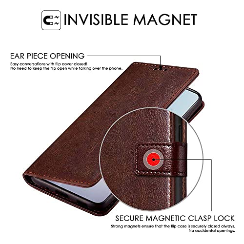 Image of WOW IMAGINE Shock Proof Flip Cover Back Case Cover for 1+ OnePlus 11R 5G (Flexible | Leather Finish | Card Pockets Wallet & Stand | Chestnut Brown)