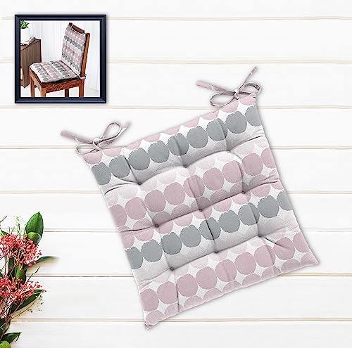 Image of Cotton Shell with Cotton Filled Printed Chair Cushion (Pink Coin , 40 X 40 cm)