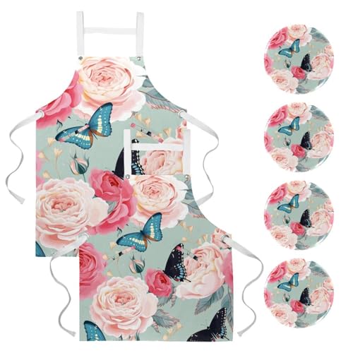Tablier de serveuse multicolore à motif papillon pour entretien et bistrot