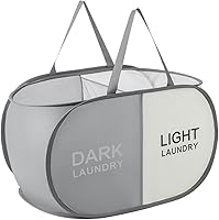 Vista 12 de Cesta plegable para la ropa sucia duradera con 2 compartimentos para clasificar y almacenar, cesta portátil para ropa sucia para dormitorio, cuarto