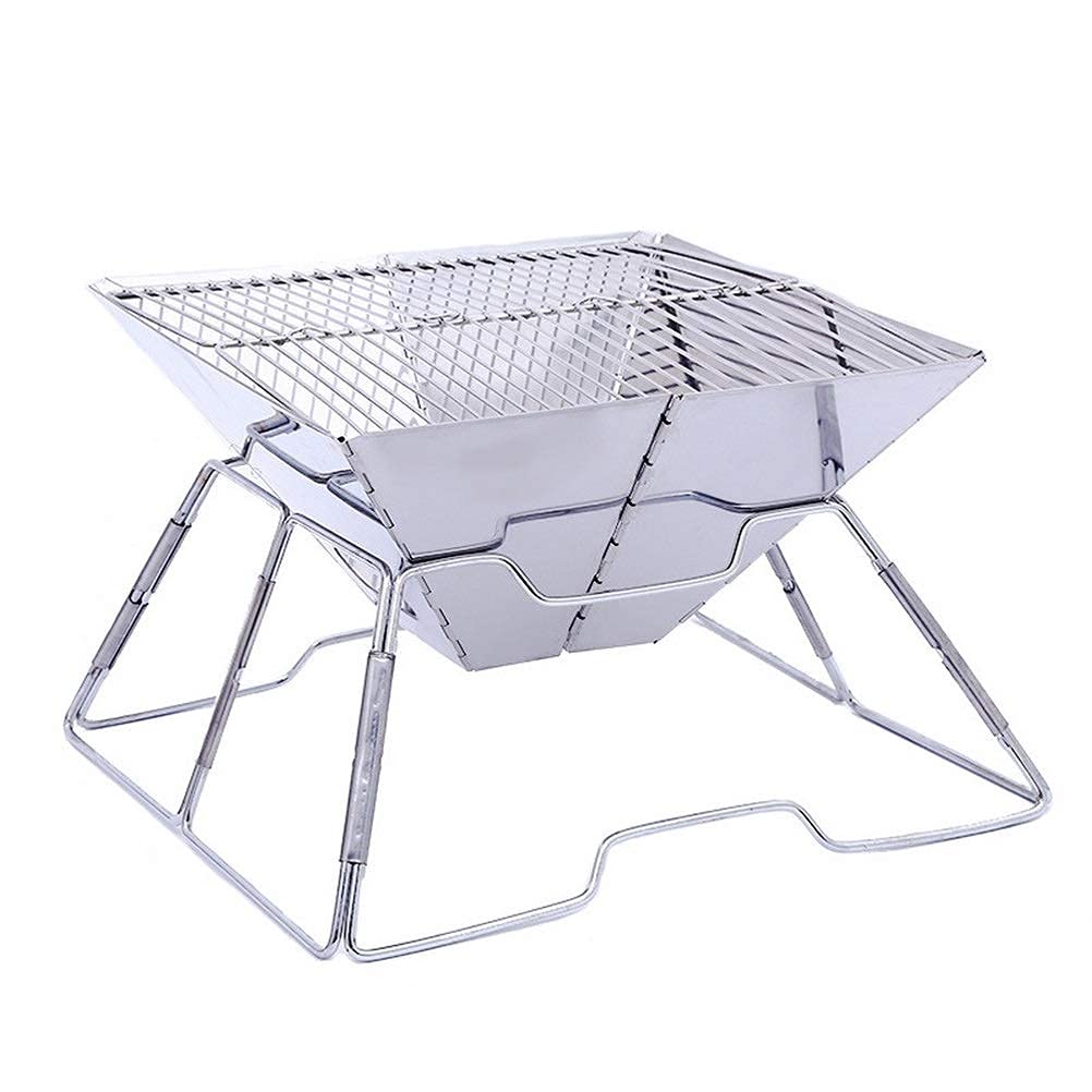 bbq stand, Outdoor Folding Barbecue Stand Grill Incinerator BBQ Charcoal Stove Stainless Steel Non-stick Surface Camping Picnic Tool