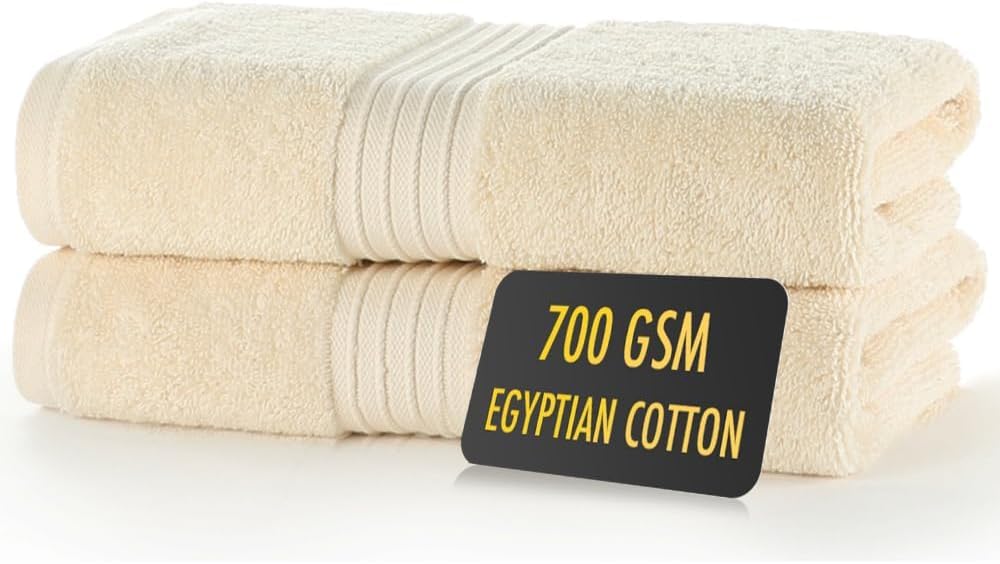 ALSAP Butter Cream Hand Towels Pack of 2 - Ultra Soft Super Absorbent 700 GSM Egyptian Cotton Towels - Bathroom Linen Sets Luxury Hotel Quality Cotton Hand Towels Set Convenient Size 50x85 cm