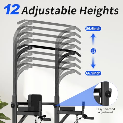 Image of Pull Up Tower Dip Station, Adjustable Free Standing Pull Up Bar, Multi-Function Power Tower for Home Gym Workout and Strength Training