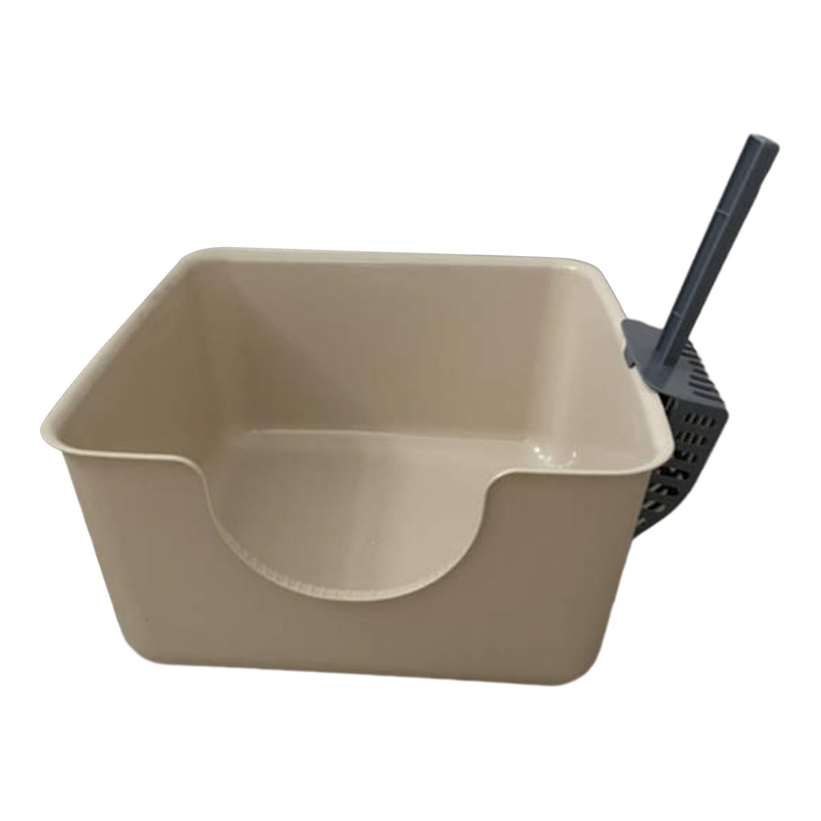 Folpus Cat Litter Box Open Top Pet Litter Tray, Durable Cat Litter Tray Box, Easy to Clean Cat Open Top Litter Trays with Scoop, Kitty Litter Pan Heighten for Small Medium Cats, 35x30x18cm, Coffee