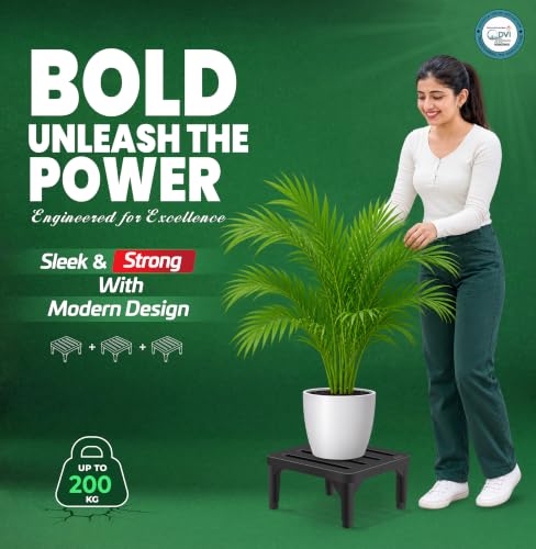 Image of DVI Heavy Duty Black Plant Stand | Pack of 3 | Strong, Durable, Rust-Proof | Supports Up to 200 Kg | Indoor & Outdoor Use | Pot Stand for Big Size Plants | All Weather Resistant Pot Stand