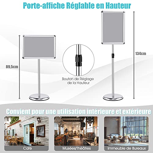 Porte affiche sur pied A3 GIANTEX en acier inoxydable réglable - 7