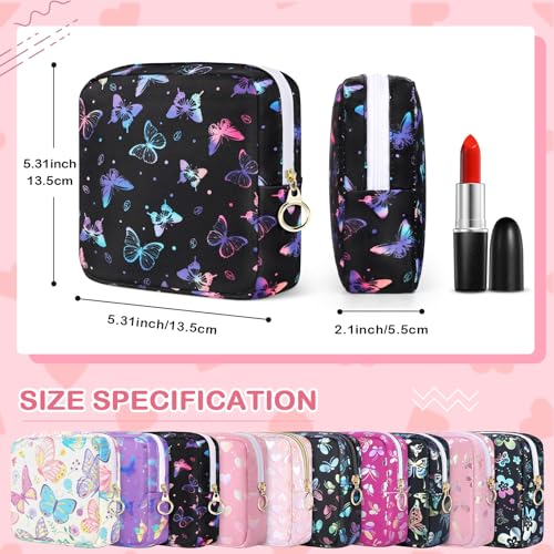 Image of Likesing Period Bag Pouch, Canvas Sanitary Napkin Storage Bag for Girls Womens, Portable Sanitary Napkin Period Pad Pouch Bag for Purse, Small Make Up Bags(Black Butterfly)