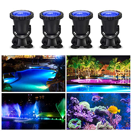 Pond Lights Underwater Waterproof Submersible Led Lights Color Changing Landscape Light Dimmable Spotlight 36 LED Lighting for Pond Aquarium Garden Pool Fountain Pond with Remote Control ( Set of 4)