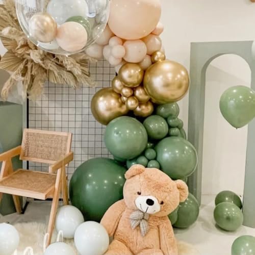 Image of MEBAY Green White Gold Balloon Arch Kit, 146Pcs Avocado Green Metallic Chrome Gold Confetti and White Latex Balloons for Wedding Birthday Baby Shower Decoration