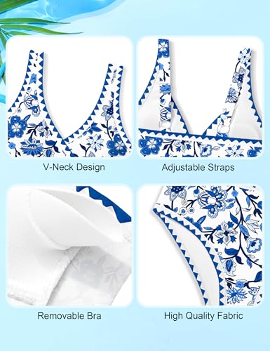 Image of KANGKANG Girls Swimsuit Bikini Set Solid Color V-Neck Two Piece Bathing Suit with Chest Pad Adjustable Straps Swimwear 7-16T