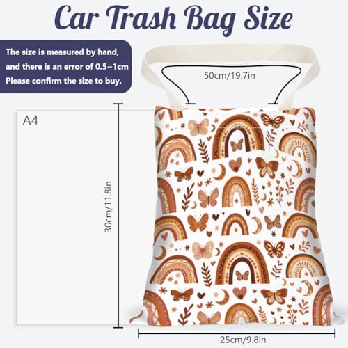 Image of Bohemia Rainbow Car Trash Bag Hanging Car Garbage Bag with Snap Buttons Cute Car Back Seat Trash Bag Portable Garbage Can for Car Interior Hanging Car Accessories Travel Camping