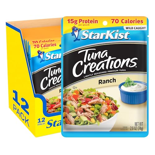 StarKist Tuna Creations Ranch Pouch (2.6 oz - 12 Pack) Wild Caught, High Protein Shelf Stable Seafood, Gluten Free, Soy Free, No Draining, Ready to Eat for Salads and Sandwiches
