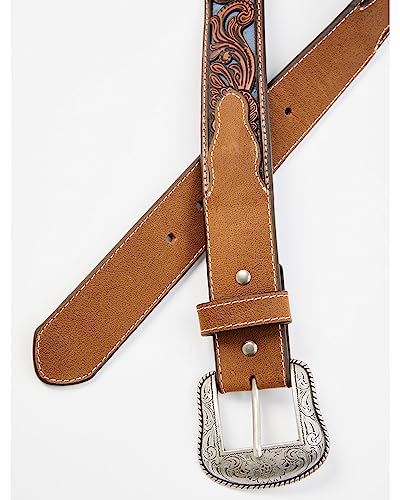 Cody James Men's Floral Tooled Contrast Belt Brown 362