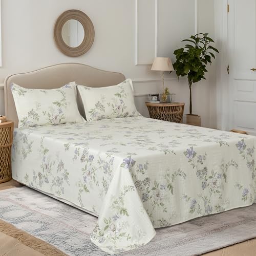 Cortina Cloud Cotton King Size Bedsheet with 2 Pillow Covers | Super Soft, Breathable & Skin-Friendly Bedsheet for Double Bed King Size White Floral P