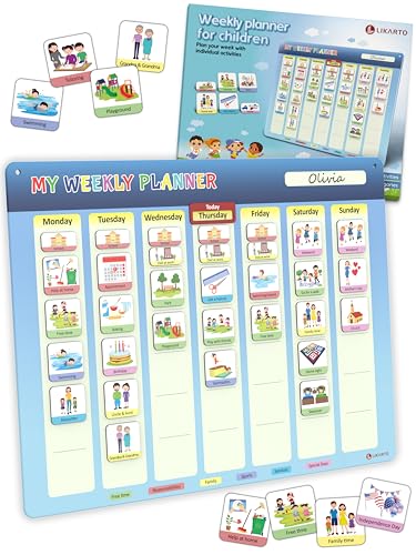 LIKARTO® Weekly Planner for Children - Montessori Magnetic Board incl 194 Magnets & Cord - Fully Writable & Wipeable - Encourages Independence