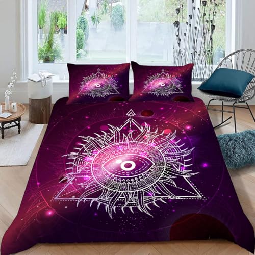 Housse de couette œil 2 personnes lit géométrique 3D parure réversible - 3