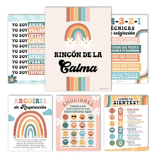 Affiches d'émociones en espagnol pour gérer le calme en classe élémentaire avec ce lot de 6