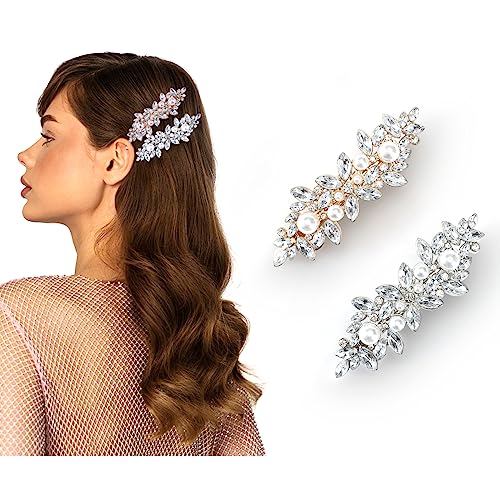 2 Pezzi Clip per Capelli con Strass Perla Argento Oro Cristallo Fermagli per Capelli da Sposa Accessori per Capelli Fiore Fermaglio per Capelli da Sposa Grandi Fermagli per Capelli Vintage Francesi