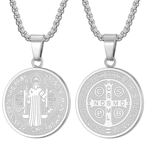 Yonhon St Benedict Medal Necklace Bracelet Stainless Steel Exorcism Catholic Gift for Men
