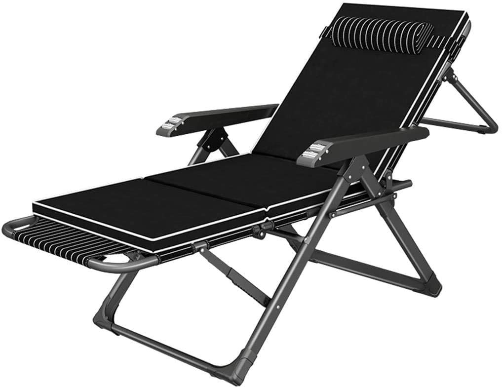 Silla reclinable plegable con cojín extraíble y tumbona de terraza exterior negra
