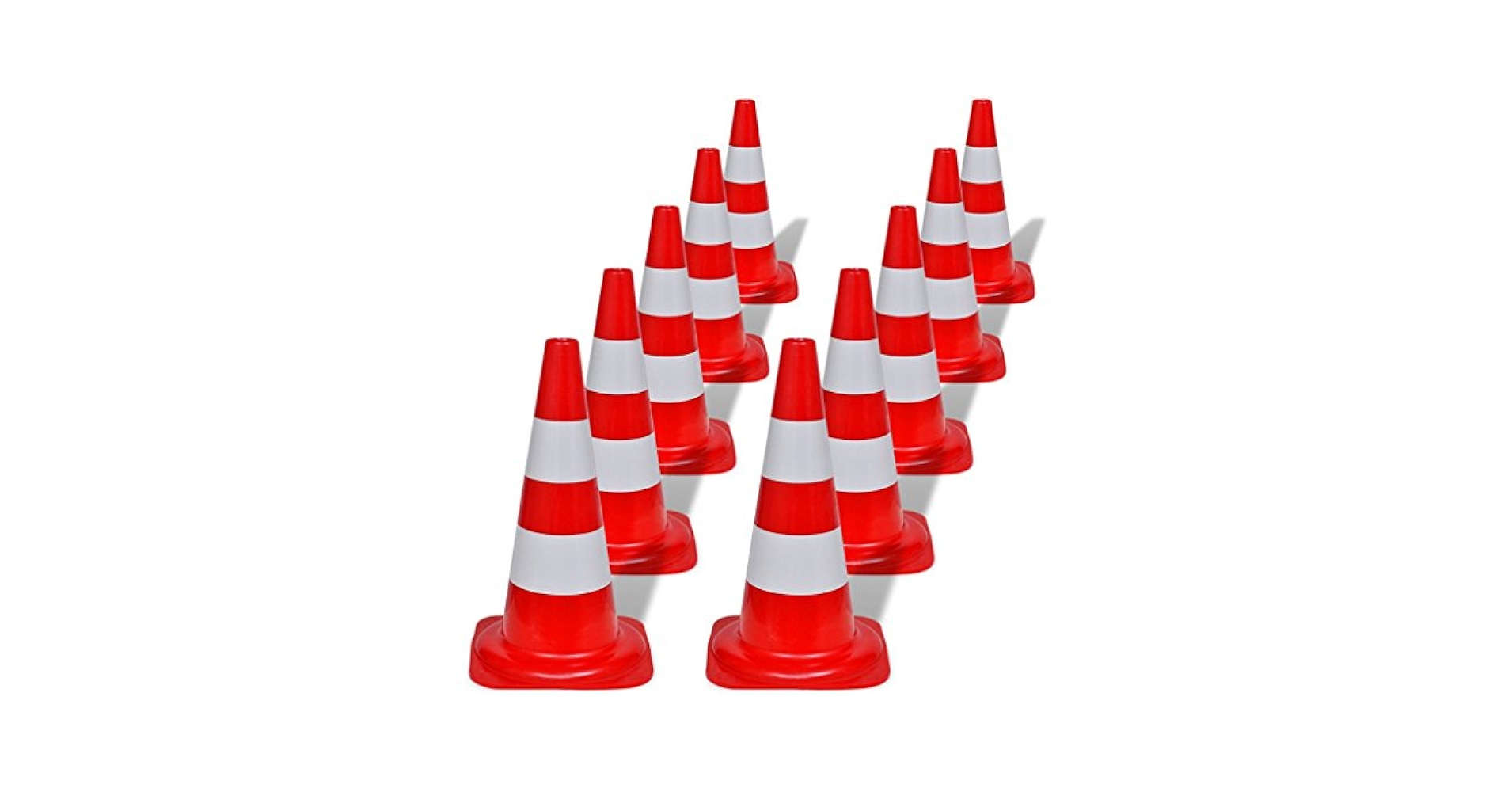 Set 10 Coni Stradali Segnaletici Festnight - 50 Cm, Riflettenti Rosso/Bianco, Impilabili Per Traffico E Cantieri