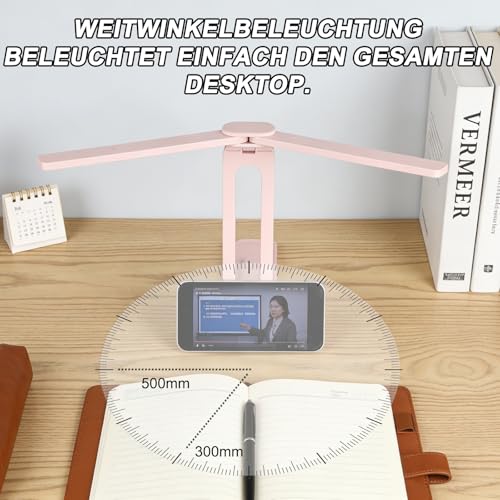 Faltbare Doppelkopf LED Schreibtischlampe - 3 Farbtemperaturmodi, 5 Helligkeitsstufen, Touch Lampe Schreibtischlampe Kabellos, LED Tischlampe Akku usb Aufladbar, 2000Mah Desk Lamp, Nachttischlampe