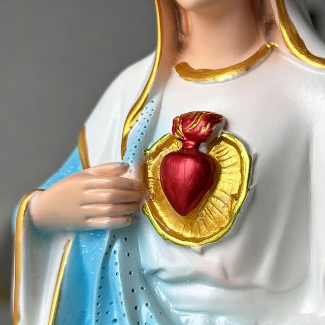 Image of 14 Inch Virgin Mary Statue Our Lady of Grace, Hand-Painted Catholic Mary Figurine with Pearlized Blue Garment for Prayer Room, Home Altar & Religious Gift