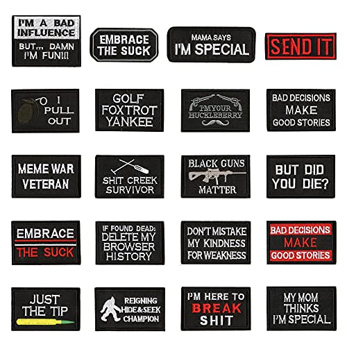 WZT 20 Pieces Funny Tactical Military Morale Patch Full Embroidery Patch Set for Caps,Bags,Backpacks,Clothes,Vest,Military Uniforms,Tactical Gears Etc.