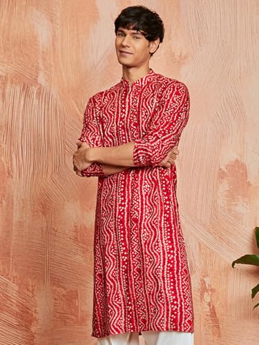 Image of VASTRAMAY Men's Bandhani Rayon Kurta