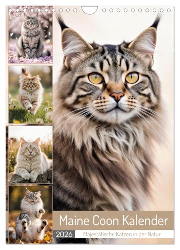 Maine Coon Kalender - Majestätische Katzen in der Natur (Wandkalender 2026 DIN A4 hoch), CALVENDO Monatskalender: Katzenkalender mit Maine Coon ... Rasse...