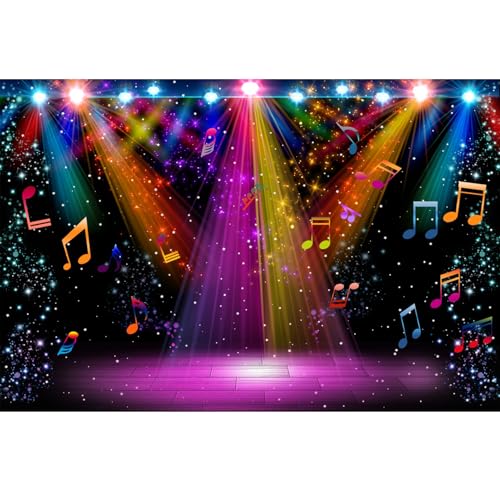 YongFoto Discos Rainbow Stage Backdrop 9x6ft Neon Glow Rock Music