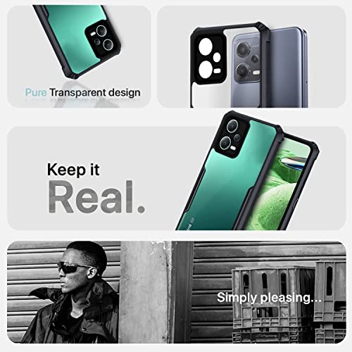 Image of Pikkme Poco X5 5G / Redmi Note 12 5G Back Cover | Crystal Clear Transparent Back | Ultra Hybrid | Full Camera Protection | Raised Edge | Bumper Back Case (Black)