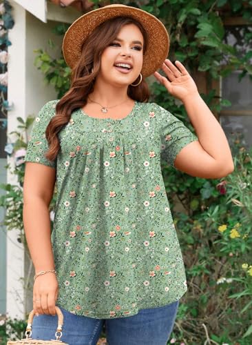 Aodemo Women's Summer Plus Size Tops Short Sleeve Shirts Henley Fit Tunic Ladies Flowy Blouse2