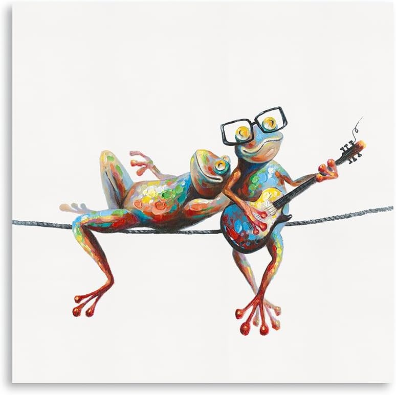 Canvas Frog Wall Art Decor: Side by Side Frogs with Glasses Art Bedroom Wall Art Laundry Room Decor and Accessories Girl Room Decor Inspirational Wall Art with Frame Easy Hanging (12"x12"x1 Panel)