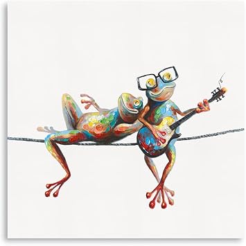 Canvas Frog Wall Art Decor Side by Side Frogs with Glasses Art Bedroom Wall Art Laundry Room Decor and Accessories Girl Room Decor Inspirational Wall Art with Frame Easy Hanging 12"x12"x1 Panel