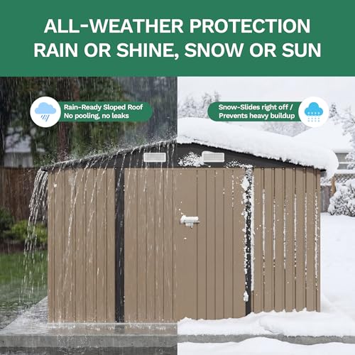 Image of JUMMICO 10x12 FT Outdoor Storage Shed, Heavy Duty Metal Shed with Lockable Door&Slooping Roof, Tool Shed for Garden Backyard Patio(Brown)