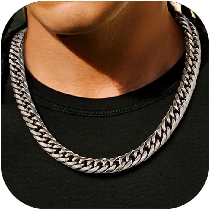 FaithHeart Miami Cuban Link Chain for Men, Silver/Black/14K Gold Plated Stainless Steel Cuban Link Chain Necklaces, 3.5/6/9/12mm Mens Necklace Hip Hop Jewelry 18"-30" Length