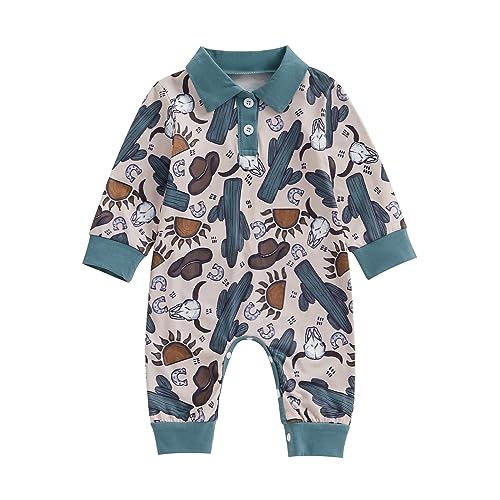Image of Nokpsedcb Western Baby Boy Clothes Infant Cute Cow Print Long Sleeve Button Down Romper Newborn Lapel Jumpsuits Top