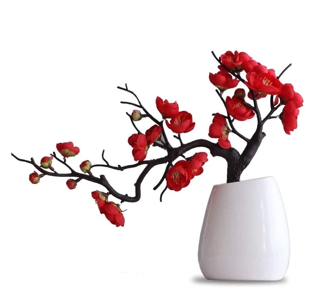 AYCDL Artificial Flowers Flower Plum Blossom Bonsai With Ceramic Vase Fake Silk Bouquet For Home Centerpiece Decor,Ared-Ared