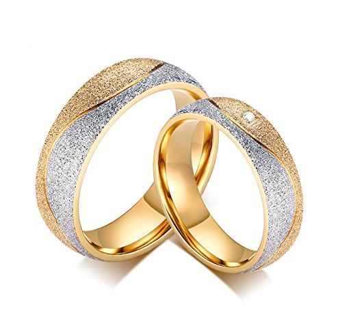 Asma Jewel House 18k Gold Plated Titanium Steel Wedding Rings Sand Busted CZ Couple Ring (B01HD2GOM0) Amazon Price History, Amazon Price Tracker