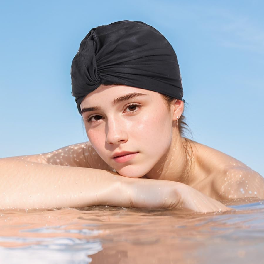 Comfortable Women's Swimming Hat - Ear Protection, Fashion, Elastic, Pool Cap, Short & Long Hair, Black - Image 2