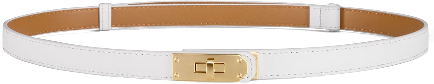 Women‘s Thin Leather Belt - Adjustable Gold/Silver Buckle for Office, Wedding & Jeans