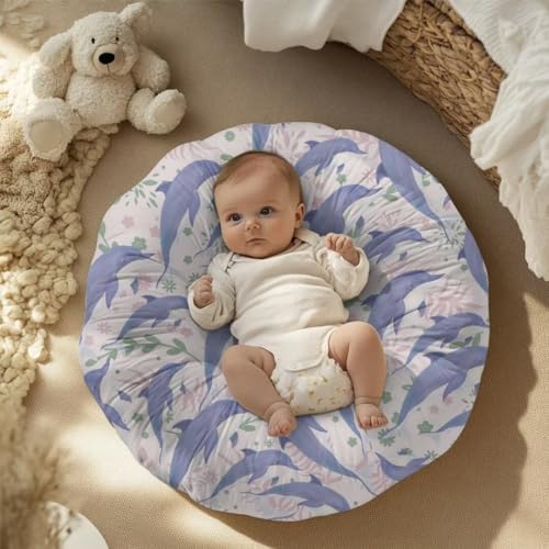 FUIALDOLG Baby Lounger Cover for Newborn, Baby Nest CoverPortable Nest Sleeper Cover for Infant with Band for 0-24 Month Baby Dolphin Seaweed